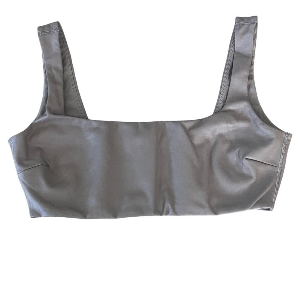SKIMS Faux‎ Leather Scoop Neck Crop Top Moonstone Grey Womens 2X Pullover
